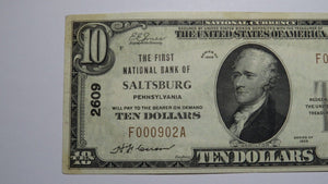 $10 1929 Saltsburg Pennsylvania PA National Currency Bank Note Bill #2609 XF+++