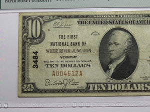 $10 1929 White River Junction Vermont National Currency Bank Note Bill #3484 PMG