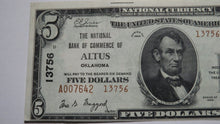 Load image into Gallery viewer, $5 1929 Altus Oklahoma OK National Currency Bank Note Bill! #13756 Uncirculated!