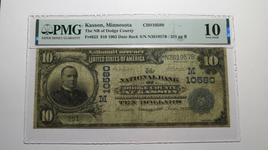 $10 1902 Kasson Minnesota MN National Currency Bank Note Bill Ch #10580 VG10 PMG