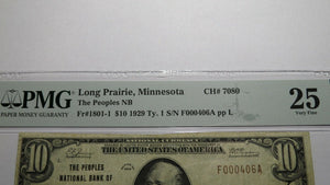 $10 1929 Long Prairie Minnesota MN National Currency Bank Note Bill Ch 7080 VF25