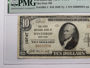 $10 1929 Winthrop New York National Currency Bank Note Bill Ch #10747 VF25 PMG