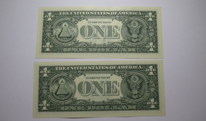 2 $1 2003 Matching Fancy Serial Numbers Federal Reserve Bank Note Bills Gem UNC+