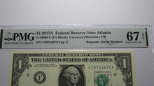 Load image into Gallery viewer, $1 2017 Repeater Serial Number Federal Reserve Currency Bank Note Bill PMG UNC67