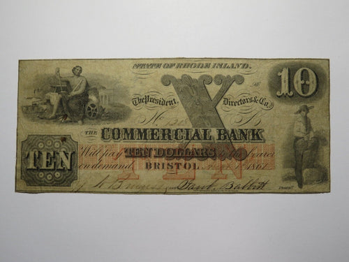 $10 1861 Bristol Connecticut Obsolete Currency Bank Note Bill Commercial Bank