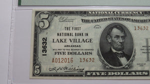 $5 1929 Lake Village Arkansas National Currency Bank Note Bill #13632 UNC65 PMG