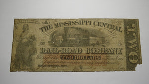 $2 1862 Holly Springs Mississippi Obsolete Currency Bank Note Bill Central RR