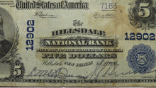 Load image into Gallery viewer, $5 1902 Hillsdale New Jersey NJ National Currency Bank Note Bill Ch. #12902 RARE