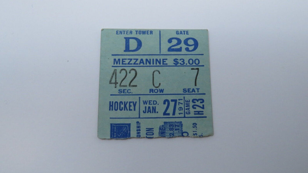 January 27, 1971 New York Rangers Vs. Boston Bruins NHL Hockey Ticket Stub
