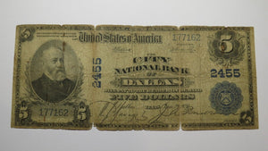 $5 1902 Dallas Texas TX National Currency Bank Note Bill Charter #2455 RARE
