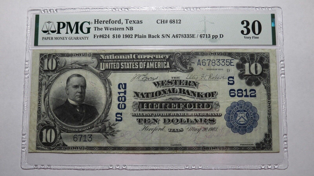 $10 1902 Hereford Texas TX National Currency Bank Note Bill Ch. #6812 VF30 PMG