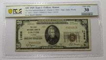 Load image into Gallery viewer, $20 1929 Collyer Kansas KS National Currency Bank Note Bill Ch. #11855 VF30 PCGS