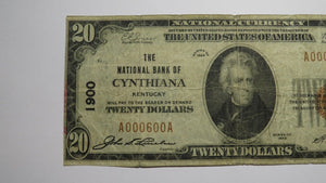 $20 1929 Cynthiana Kentucky KY National Currency Bank Note Bill Ch. #1900 FINE