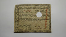 Load image into Gallery viewer, $1 1780 Massachusetts Bay MA Colonial Currency Note Bill One Dollar RARE Issue