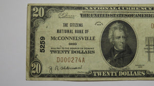 $20 1929 McConnelsville Ohio OH National Currency Bank Note Bill Ch. #5259 VF