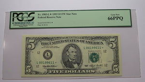 $5 1993 Federal Reserve Star Note Currency Bank Note Bill Gem New 66PPQ PCGS