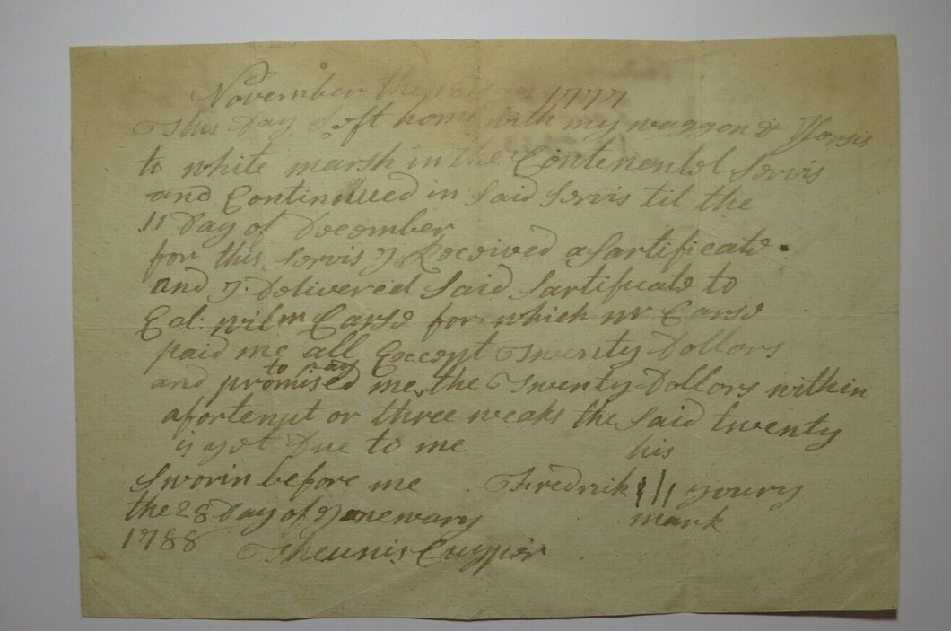 1777 Payment Certificate for Service in the Continental Army! Colonial Currency