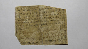 1760 Five Shillings North Carolina NC Colonial Currency Note Bill! 5s! RARE!