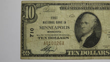 Load image into Gallery viewer, $10 1929 Minneapolis Minnesota MN National Currency Bank Note Bill Ch. #710 FINE