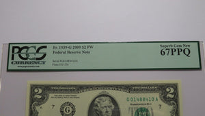 $2 2009 Radar Serial Number Federal Reserve Currency Bank Note Bill PCGS NEW67