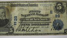 Load image into Gallery viewer, $5 1902 New York City NY National Currency Bank Note Bill! Charter #29 A Prefix