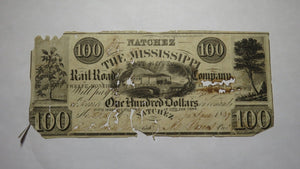 $100 1839 Natchez Mississippi MS Obsolete Currency Bank Note Bill! Railroad Co.