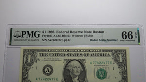 $1 1995 Radar Serial Number Federal Reserve Currency Bank Note Bill PMG UNC66EPQ