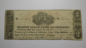 $2 1839 Chicago Illinois IL Obsolete Currency Bank Note Bill! Branch State Bank