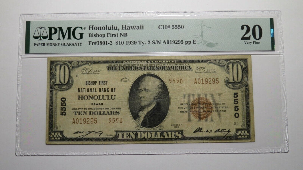 $10 1929 Honolulu Hawaii HI National Currency Bank Note Bill Ch. #5550 VF20