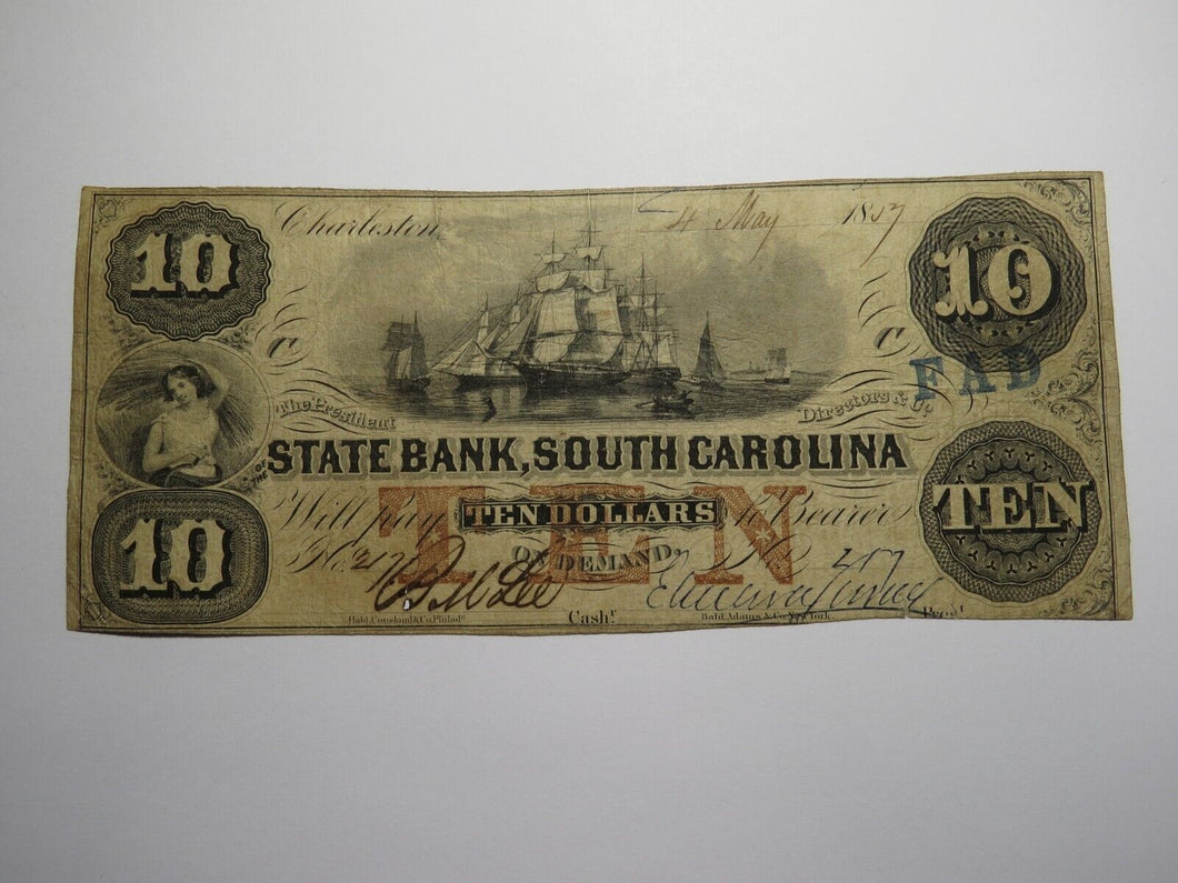$10 1857 Charleston South Carolina Obsolete Currency Bank Note Bank of SC