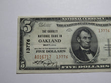 Load image into Gallery viewer, $5 1929 Oakland Maryland MD National Currency Bank Note Bill Ch. #13776 XF++++
