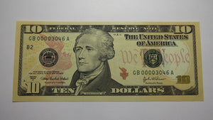 $10 2004-A Low Serial Number Federal Reserve Bank Note Bill Crisp UNC 00003046