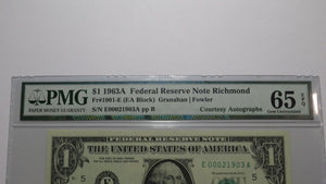 $1 1963 Henry Fowler & Kathryn O'Hay Granahan Autographed Federal Reserve Note