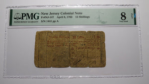 1762 Twelve Shillings New Jersey NJ Colonial Currency Bank Note Bill 12s VG8 PMG