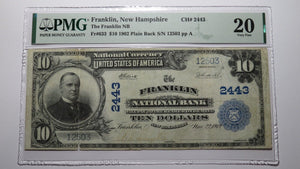 $10 1902 Franklin New Hampshire NH National Currency Bank Note Bill #2443 VF20