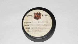 1972-73 Ross Lonsberry Philadelphia Flyers Game Used Goal Scored Puck -MacLeish
