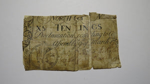 1754 Ten Shillings North Carolina NC Colonial Currency Bank Note Bill! 10s RARE