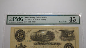 $.25 1864 Manchester New Jersey Obsolete Currency Bank Note Fractional Bill VF35