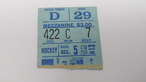 December 5, 1971 New York Rangers Vs. Vancouver Canucks NHL Hockey Ticket Stub