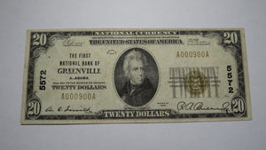 $20 1929 Greenville Alabama AL National Currency Bank Note Bill! Ch. #5572 VF!