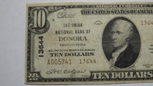 Load image into Gallery viewer, $10 1929 Donora Pennsylvania PA National Currency Bank Note Bill! Ch. #13644 VF+