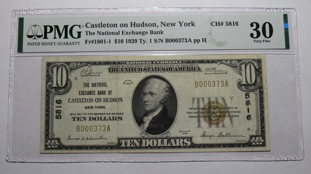 $10 1929 Castleton On Hudson New York NY National Currency Bank Note Bill #5816