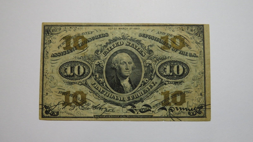 1863 $.10 Third Issue Fractional Currency Obsolete Bank Note Bill 3rd VF