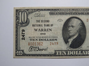 $10 1929 Warren Ohio OH National Currency Bank Note Bill Charter #2479 Very Fine