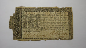 1770 $6 Annapolis Maryland MD Colonial Currency Note Bill Revolutionary War FINE