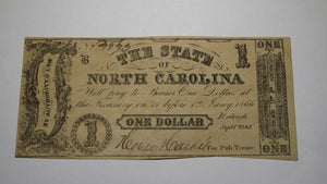 $1 1862 Raleigh North Carolina NC Obsolete Currency Bank Note Bill! State of NC
