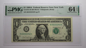 $1 1988 Near Solid Serial Number Federal Reserve Bank Note Bill UNC64 #22222242