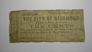 $.10 1862 Richmond Virginia Obsolete Currency Bank Note Bill! City of Richmond
