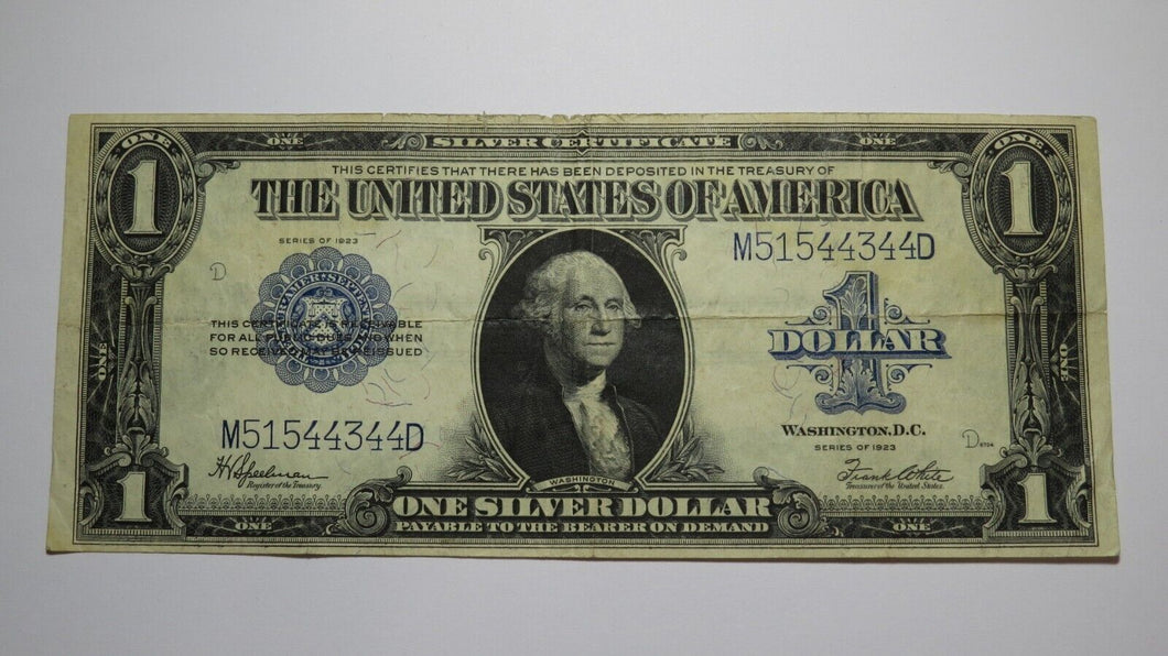 $1 1923 Silver Certificate Large Bank Note Bill Blue Seal One Dollar Very Fine
