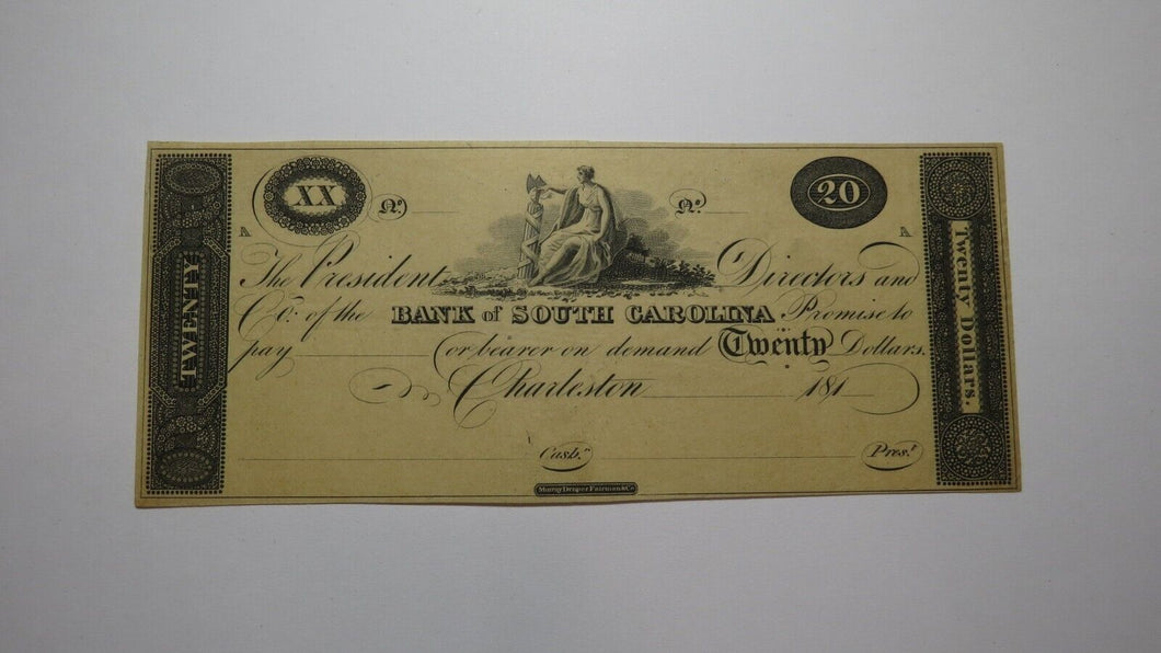 $20 18__ Charleston South Carolina Obsolete Currency Bank Note Original Reprint